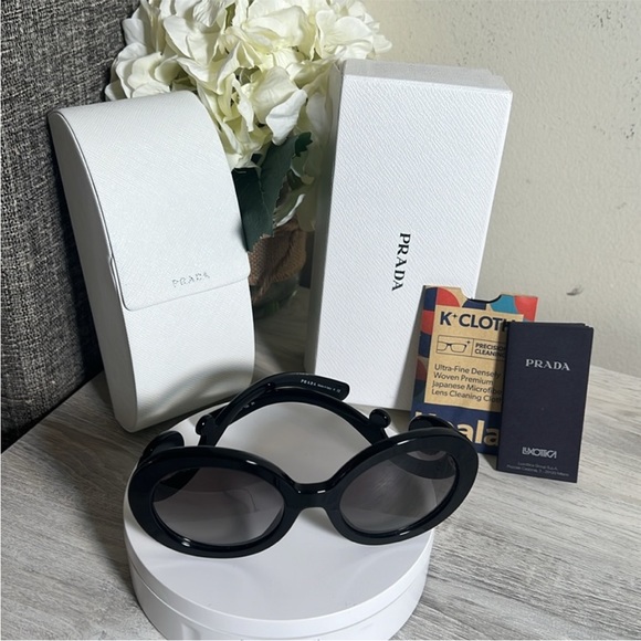 💎 PRADA NEW Women Round SPR27N 1AB-5W1 Gloss black; Gray POLARIZED sunglasses - Picture 3 of 15